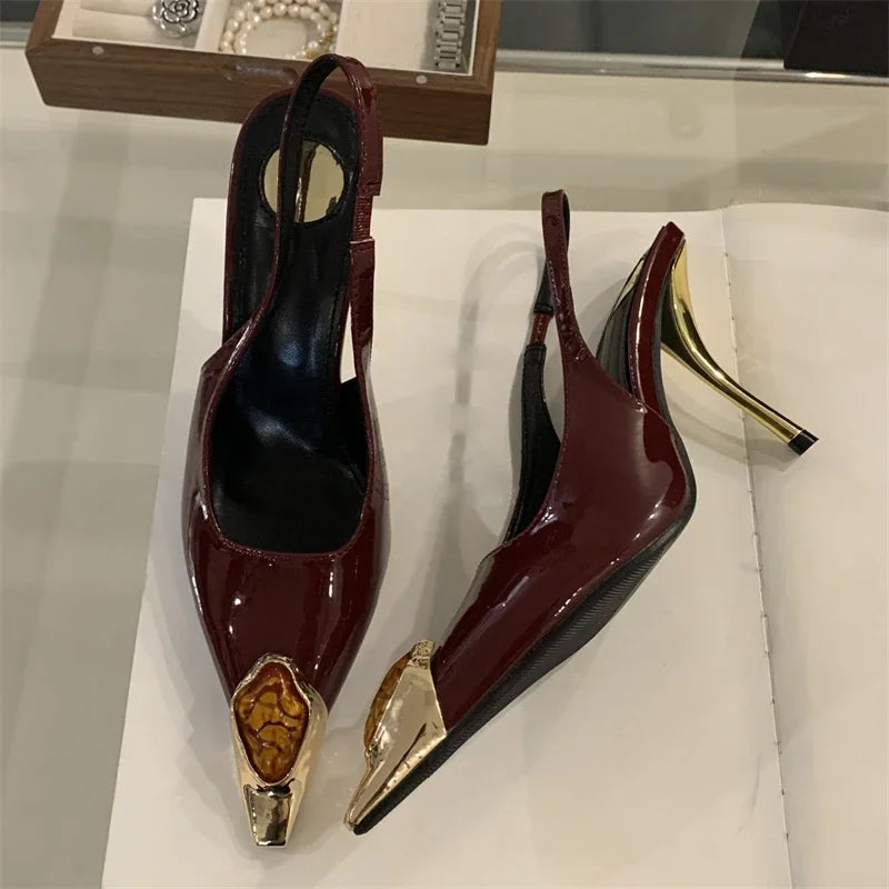 Designer Inlay Diamond Pointed Toe Pumps
