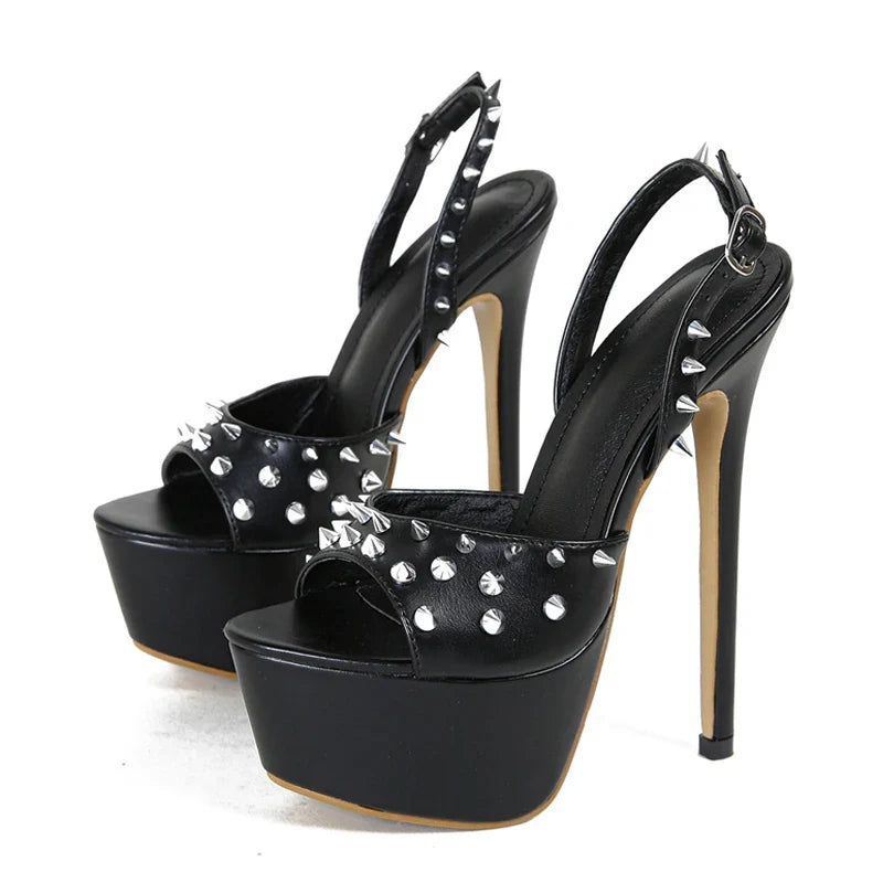 Design Metal Rivet Back Buckle Strap Platform Sandals