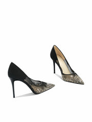 Black Pointed Rhinestone High Heels
