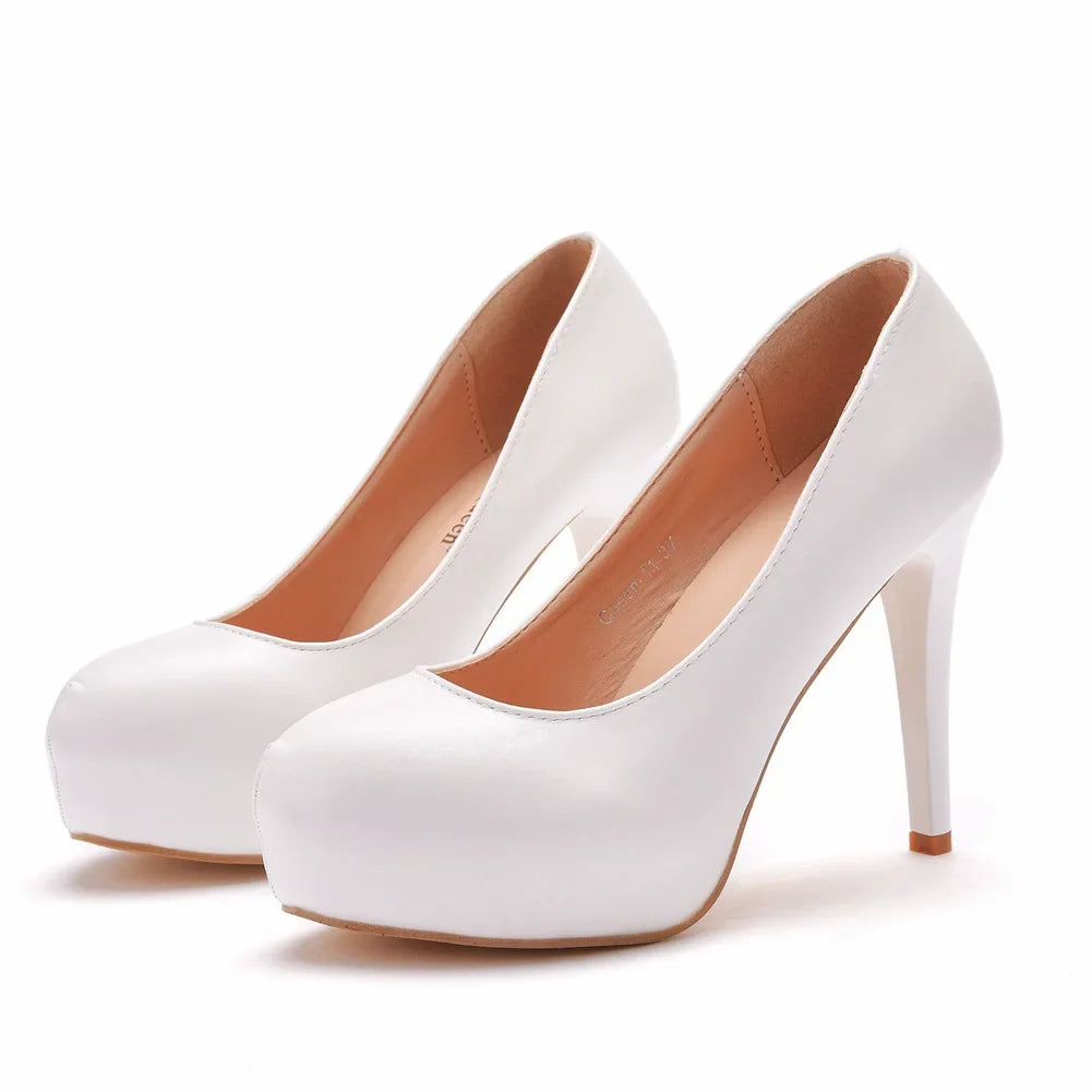 14cm white PU high-heeled shoes