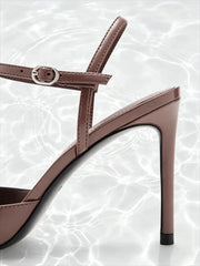 Brown Patent Leather Ankle Buckle Stiletto Sandals
