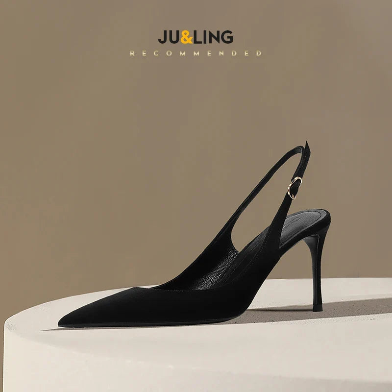 Fashionable suede toe cap fine heeled Sandals