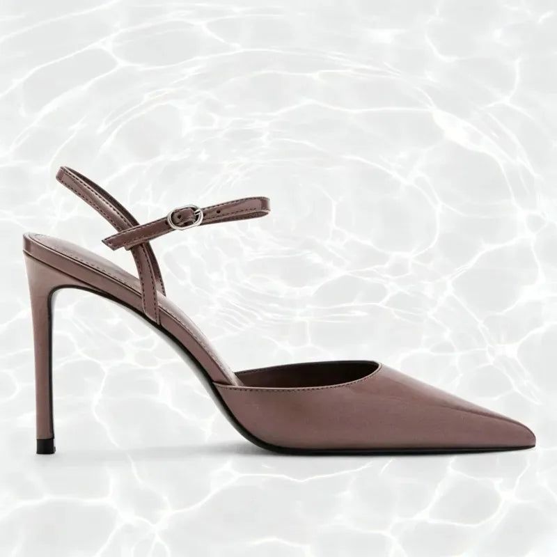 Brown Patent Leather Ankle Buckle Stiletto Sandals