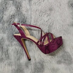 14CM Open Toe Platform High Heels Snake Pattern Sandals