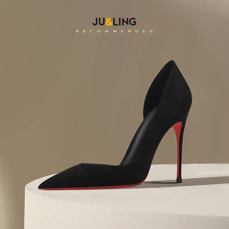 Black Suede Side Empty High Heels Versatile