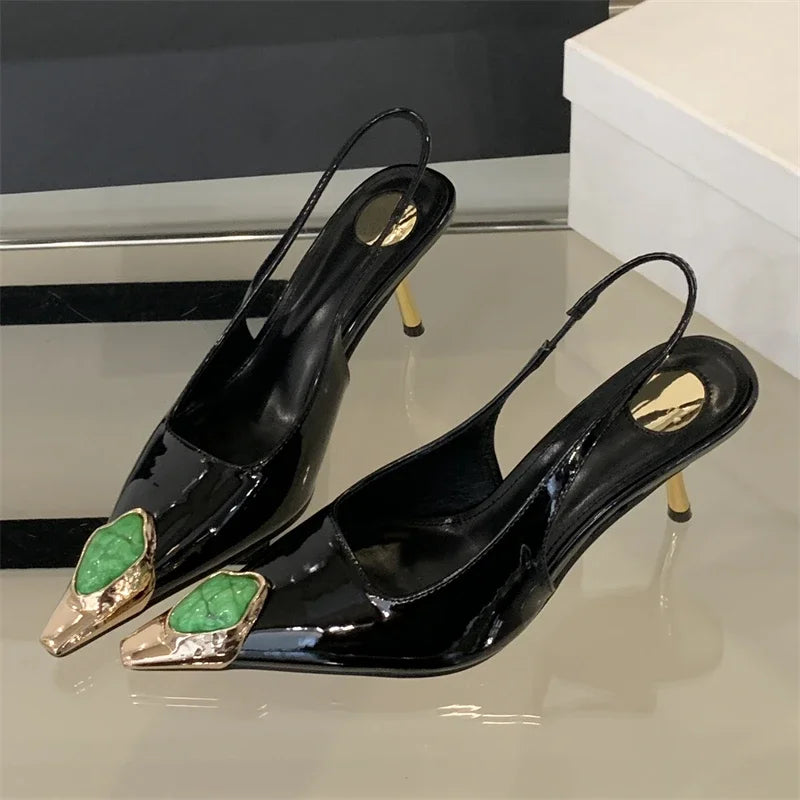 Designer Inlay Diamond Pointed Toe Pumps