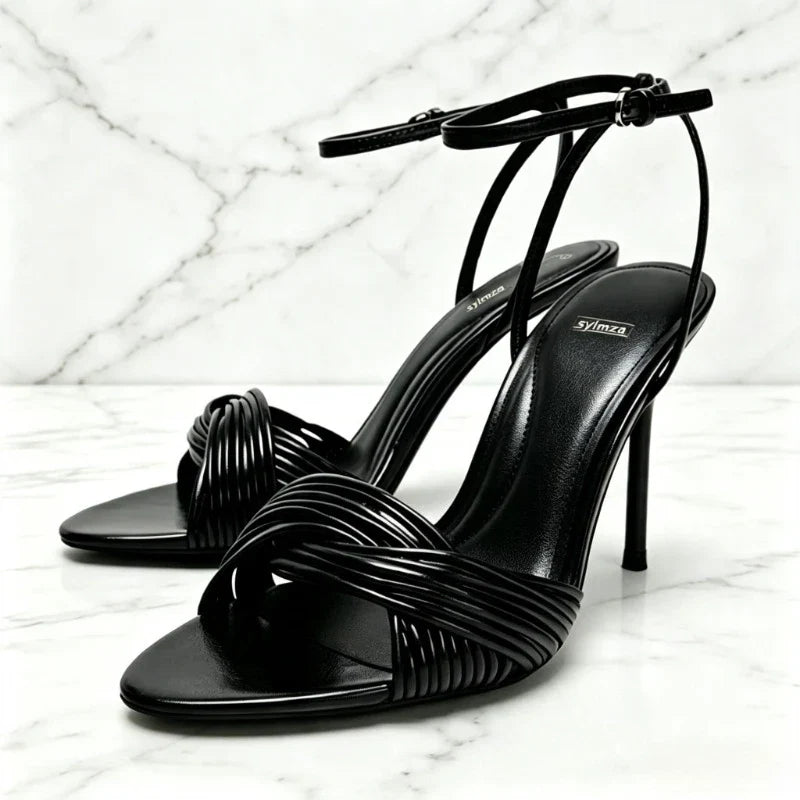 Ankle Strap Metal Buckle Heels