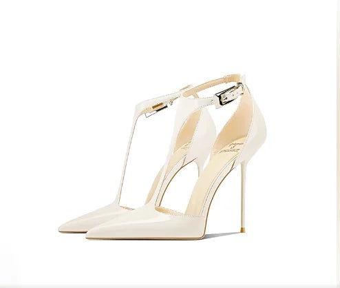 Brown Patent Leather Pointed Thin Heel High-Heeled Shoes