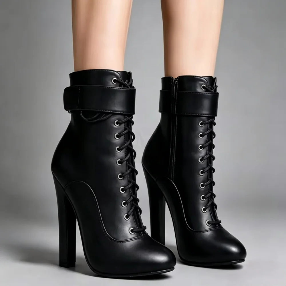 15CM Square High Heels Short Boots