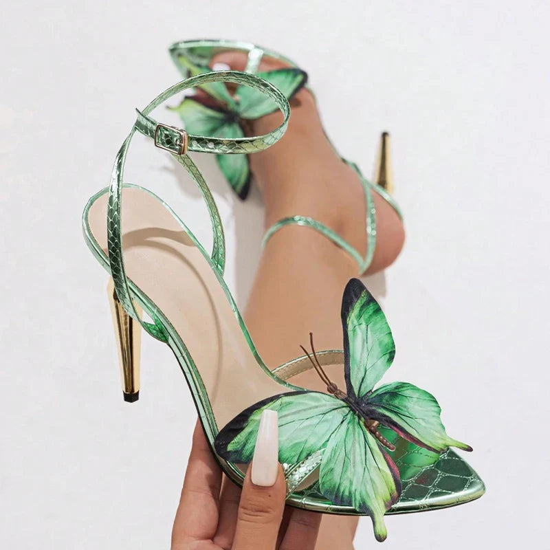 Butterfly Stiletto High Heels Ladies Ankle Strap Sexy Sandals
