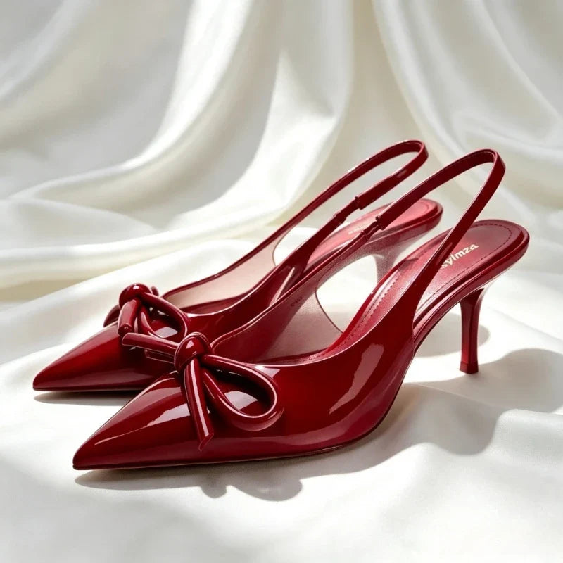 Elegant Bow Decorated Slingback High-heeled Sandals