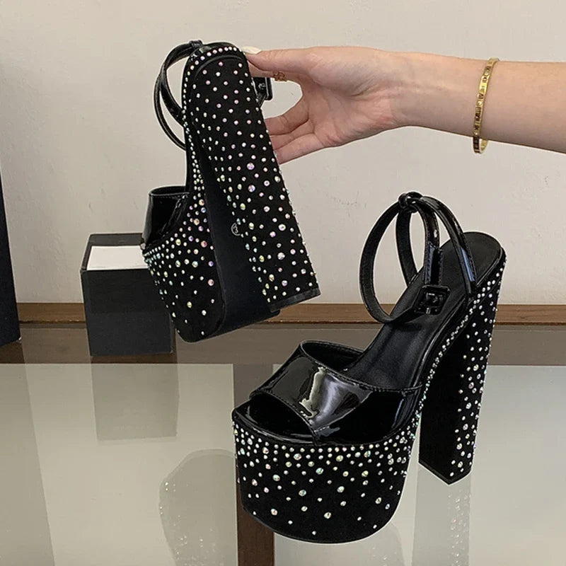 Crystal Rhinestone Chunky Platform Sandals