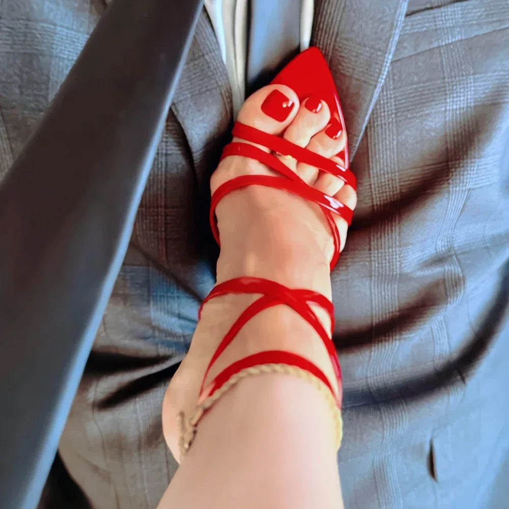 Customized Edition Silver Pointed Toe Cross Straight Strap Sandals