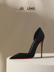 Black Suede Side Empty High Heels Versatile