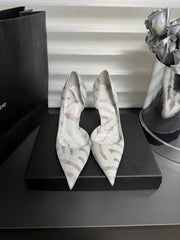 12cm Striped Non Tiring Feet Socialite Pointed Sandals