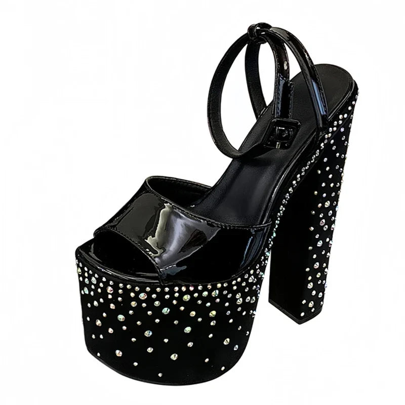 Crystal Rhinestone Chunky Platform Sandals