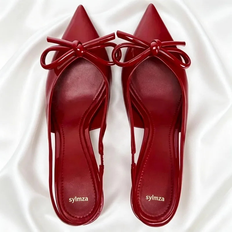 Elegant Bow Decorated Slingback High-heeled Sandals