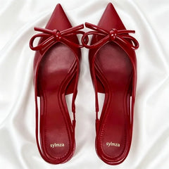 Elegant Bow Decorated Slingback High-heeled Sandals