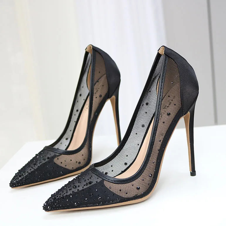 Diamond Mesh Pointed Ultra High Heels