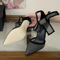Butterfly-kont Polka Dot Breathable Mesh Pointed Toe Women Pumps