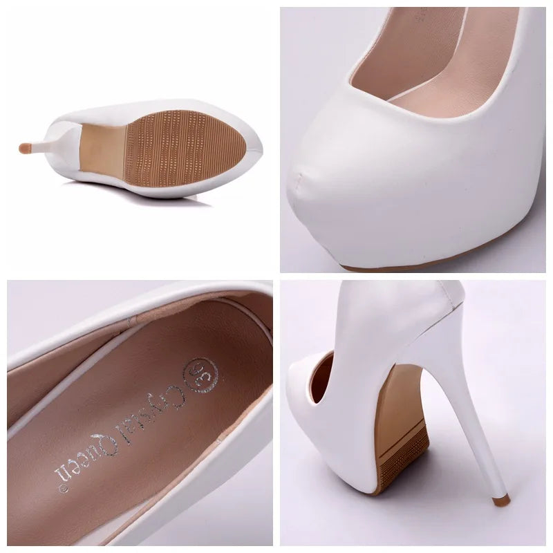 14cm white PU high-heeled shoes