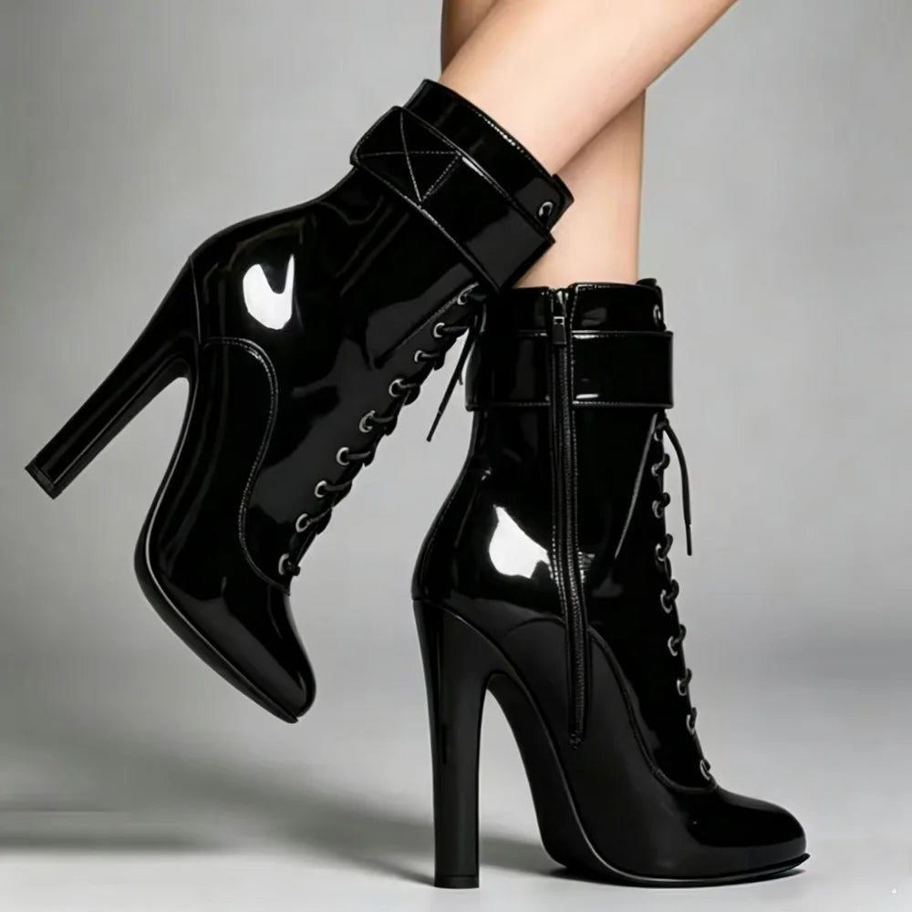 15CM Square High Heels Short Boots