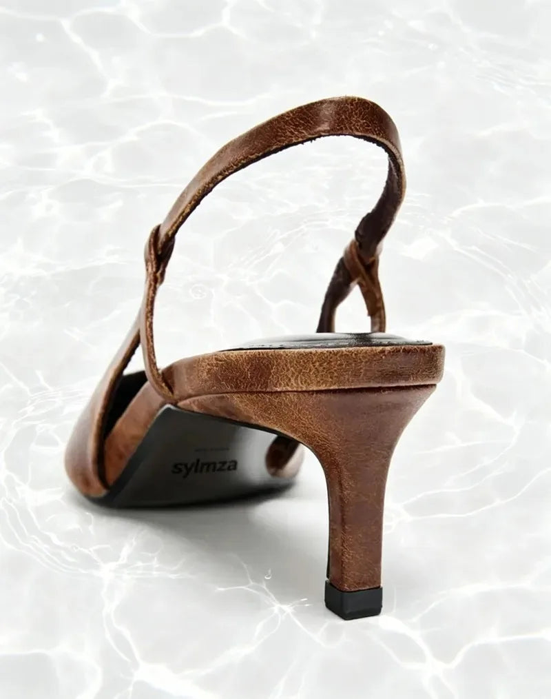 Comfortable Brown Soft Leather High Heels