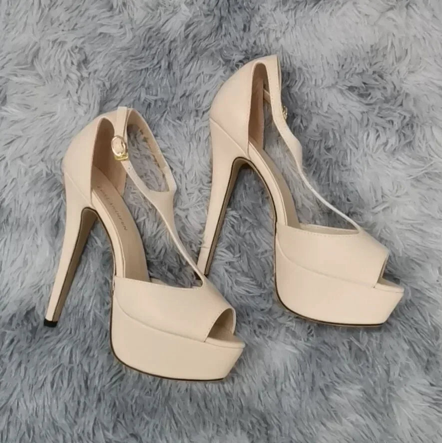 14cm Peep Toe Ankle Strap Sandals Stilettos Pumps