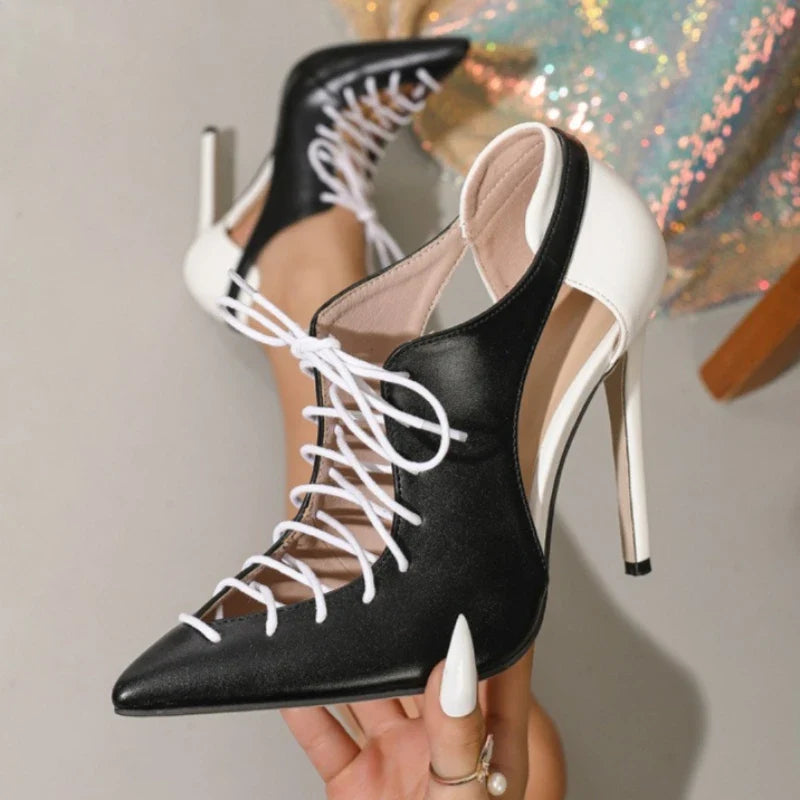 Designer Pointed Toe Cross Tied Heels