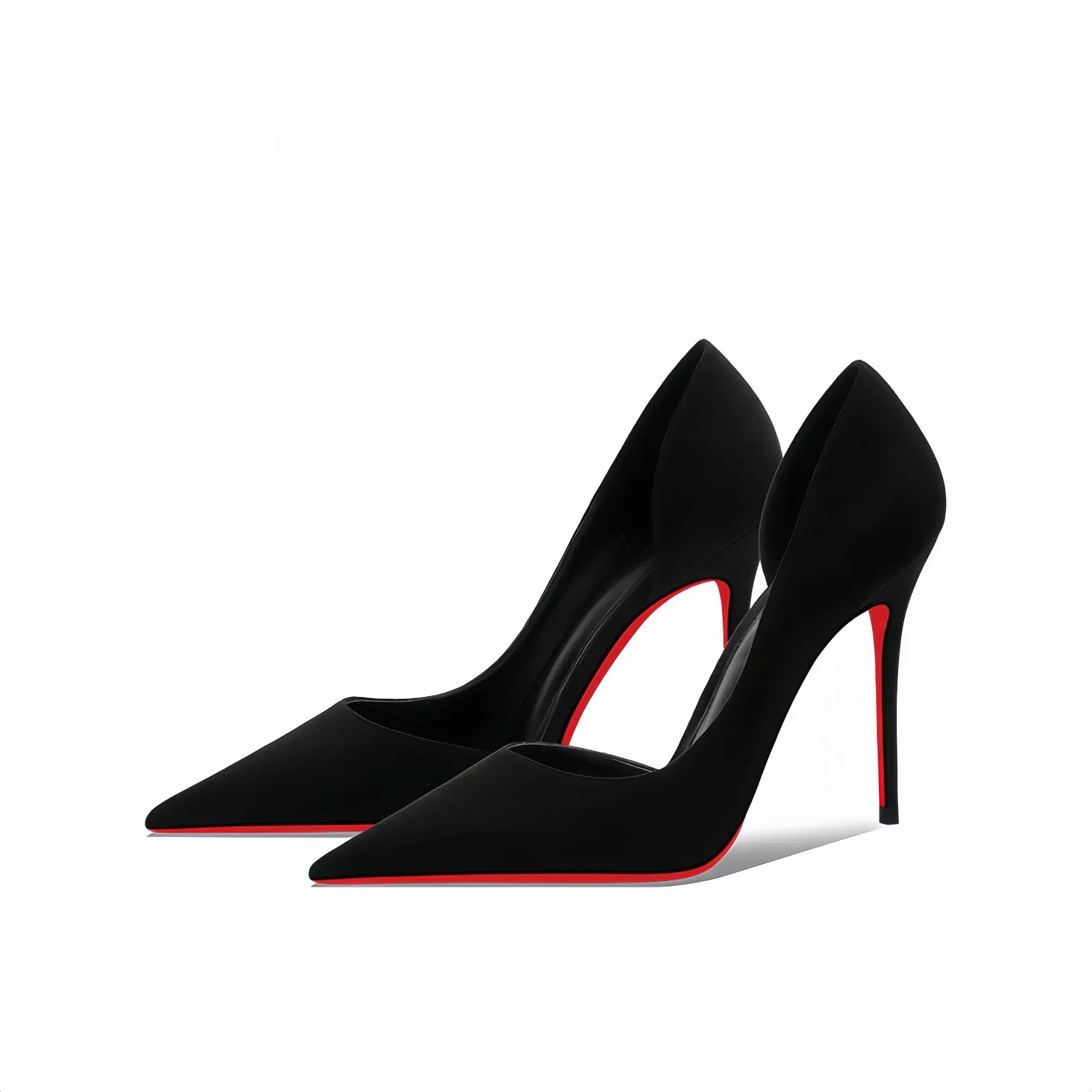 Black suede pointed high heels