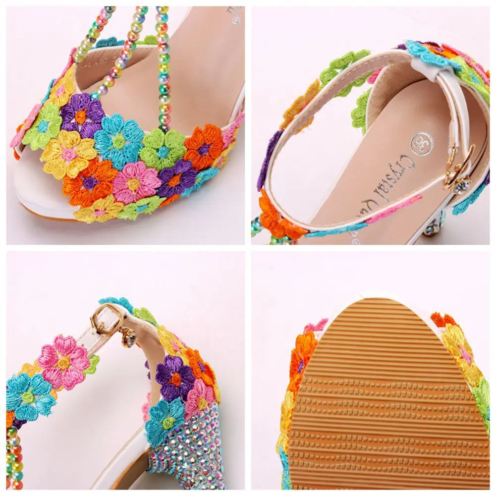 Fish mouth rhinestone lace beaded waterproof platform Sandals