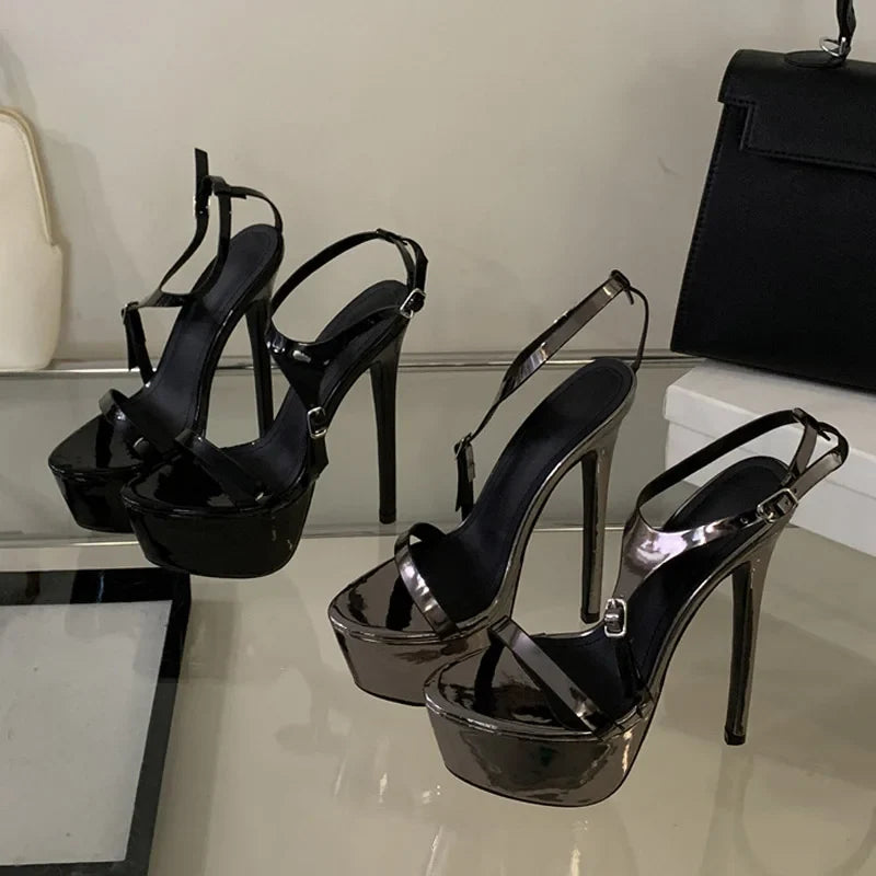 Summer Party Banquet 16CM Super High Heels Stripper Pole Dance Shoes Sexy Buckle Strap Platform Sandals