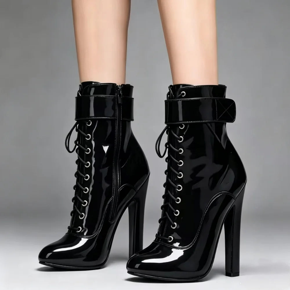 15CM Square High Heels Short Boots