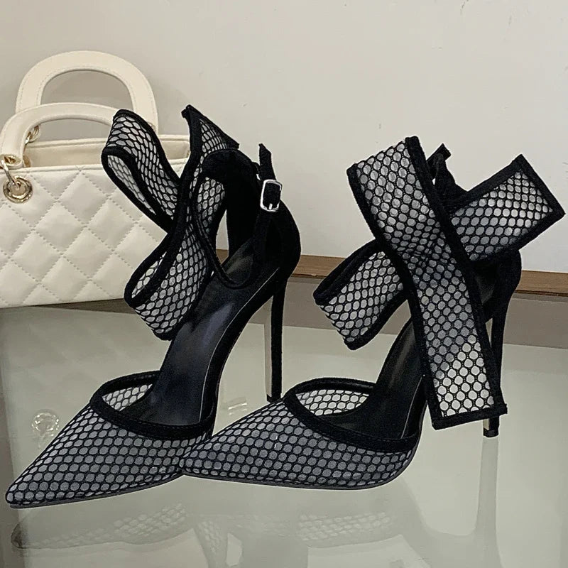 Butterfly-kont Polka Dot Breathable Mesh Pointed Toe Women Pumps