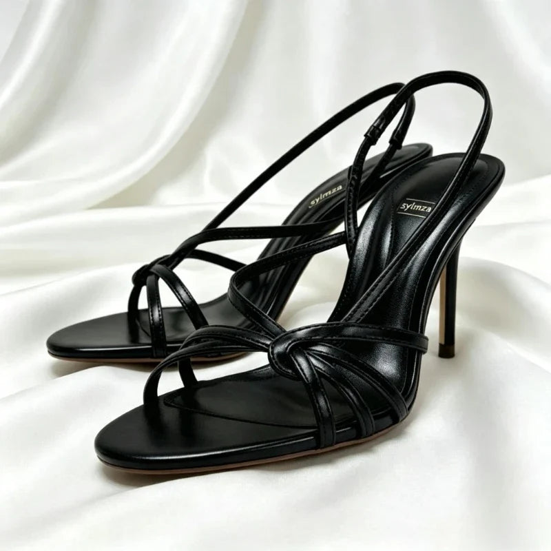 Gold Metalized Pattern Heeled Sandals