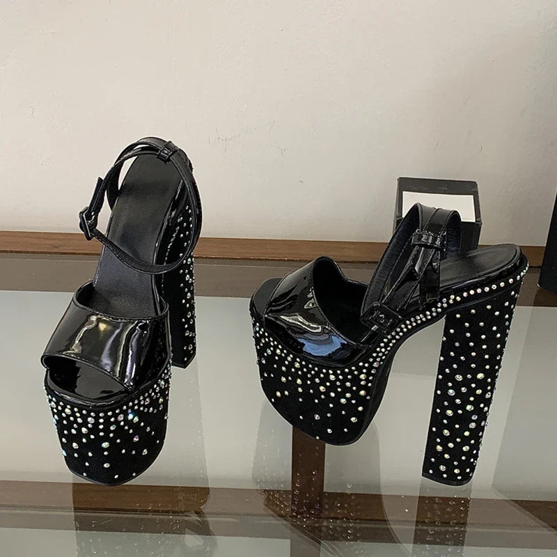 Crystal Rhinestone Chunky Platform Sandals