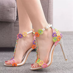 Fish mouth rhinestone lace beaded waterproof platform Sandals
