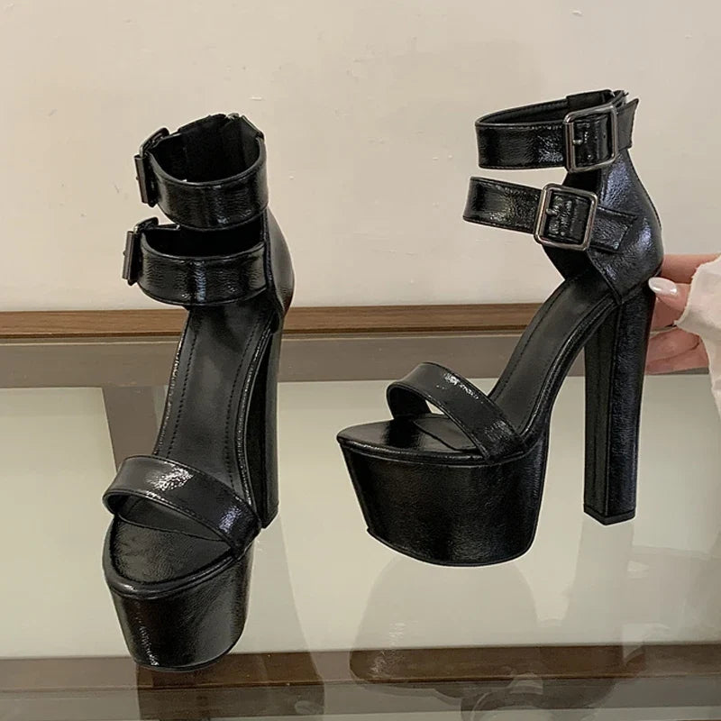 Big Size 43 44 45 Black Chunky Platform Sandals