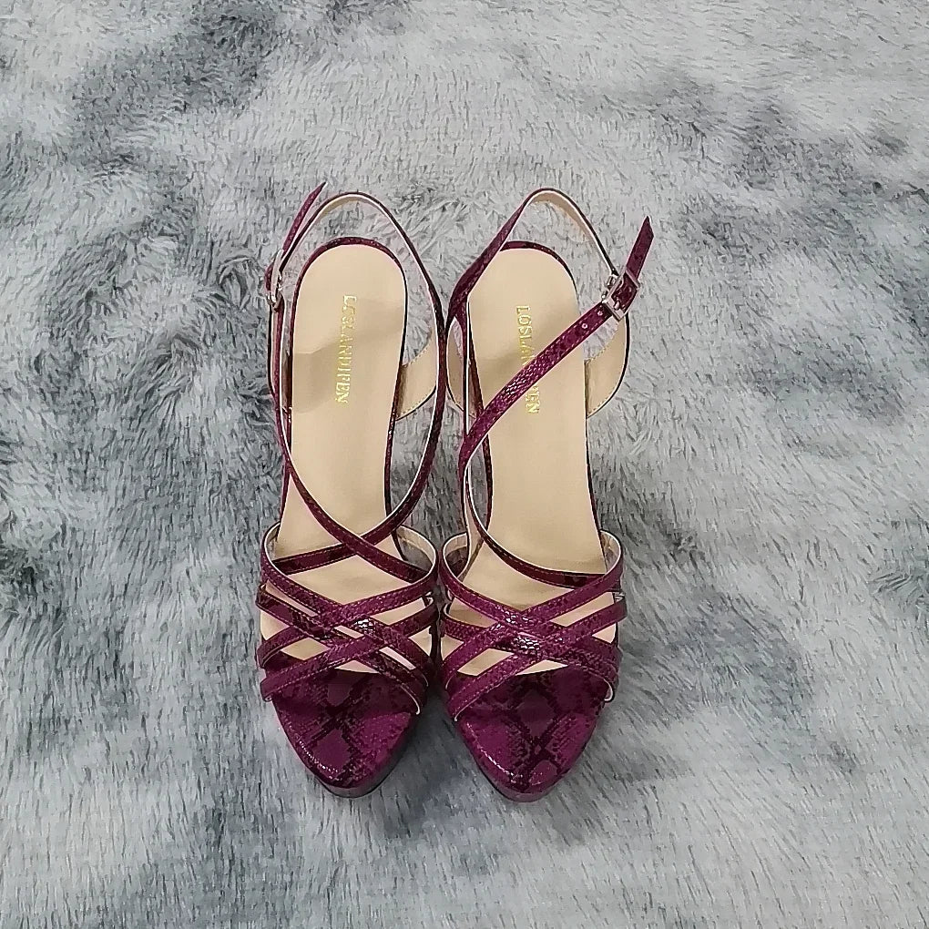 14CM Open Toe Platform High Heels Snake Pattern Sandals