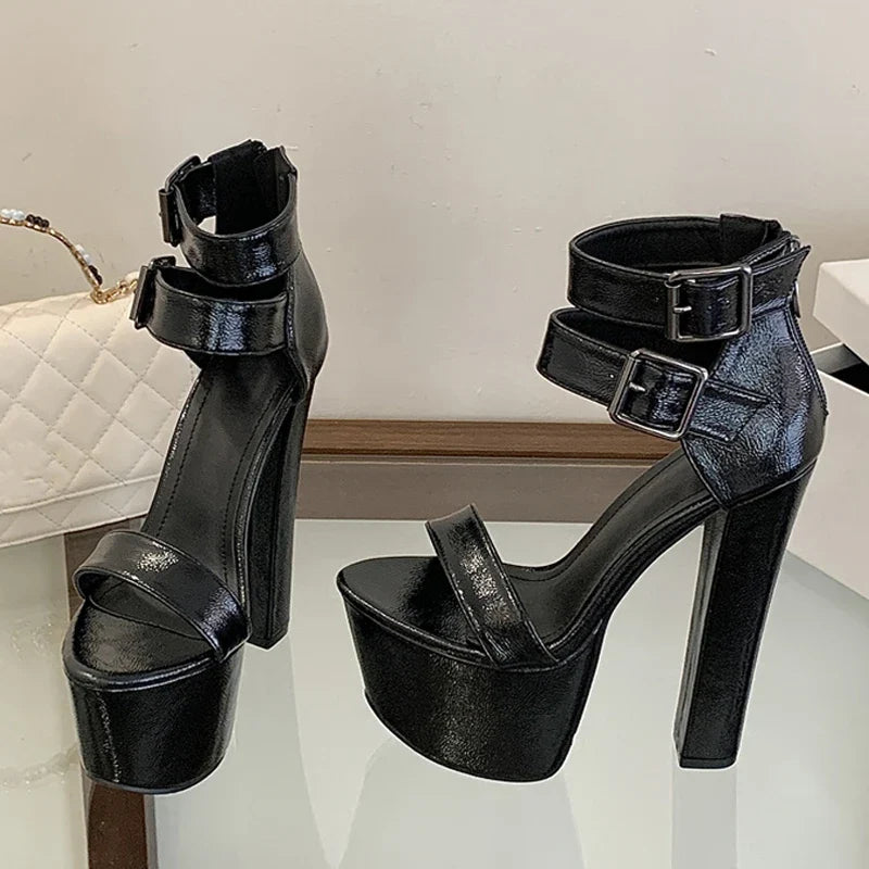Big Size 43 44 45 Black Chunky Platform Sandals