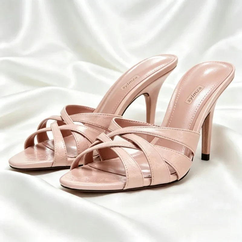 Cross Tied Brand Heeled Sandals