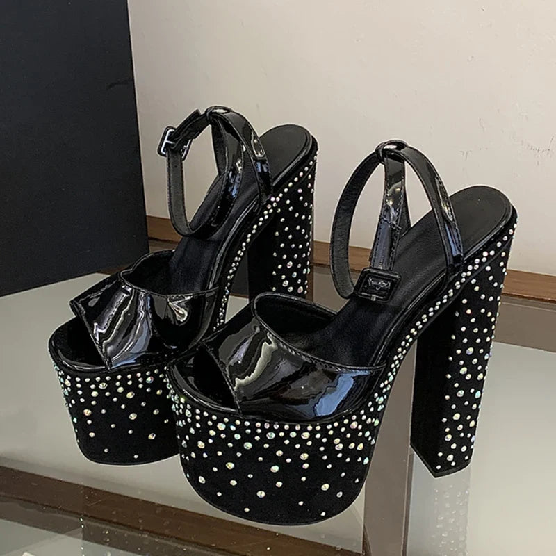 Crystal Rhinestone Chunky Platform Sandals