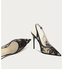 Embroidered Flower Mesh Lace High Heels Women's Bag Head Sandals