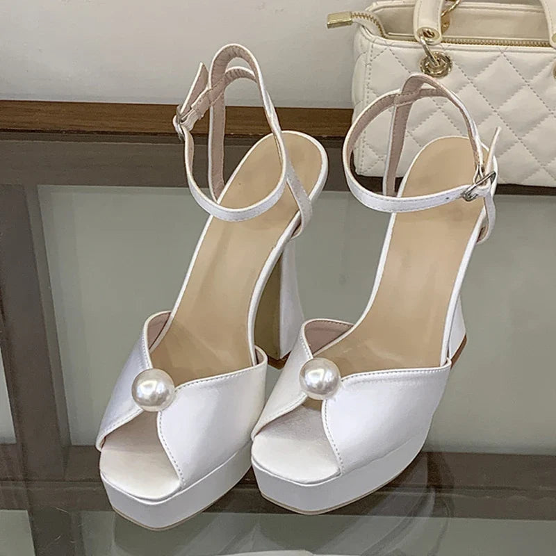 High Quality Cozy Silk Peep Toe Platform Heels Sandals