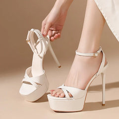 Designer Wine Red Patent Leather Ankle Strap Women Sexy 14CM Sandals