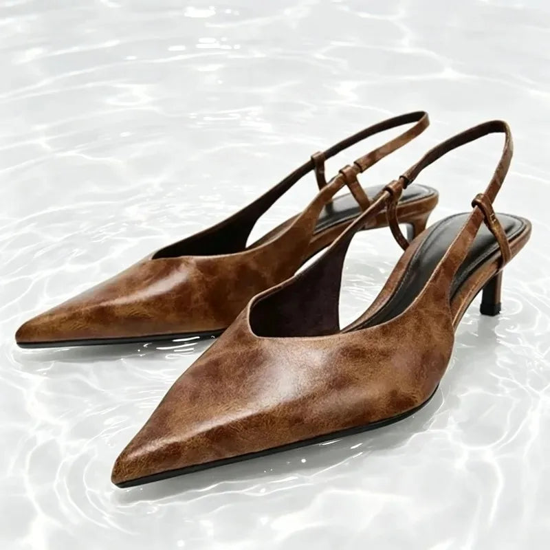Comfortable Brown Soft Leather High Heels