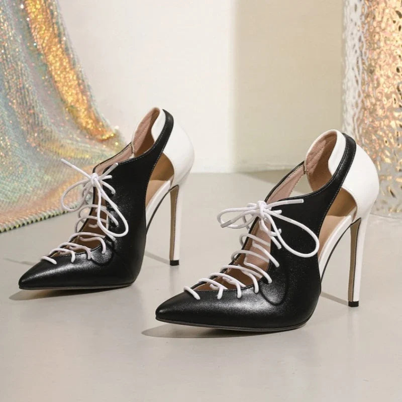 Designer Pointed Toe Cross Tied Heels
