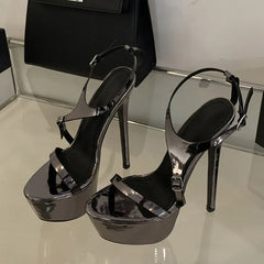 Summer Party Banquet 16CM Super High Heels Stripper Pole Dance Shoes Sexy Buckle Strap Platform Sandals