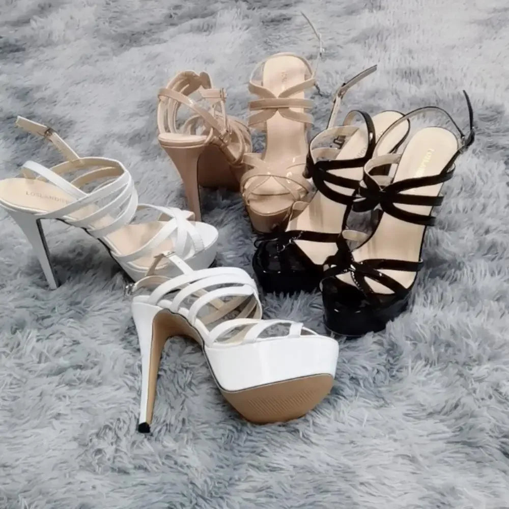 14cm Super High Heels Leather Platform Ankle Strap Sandals