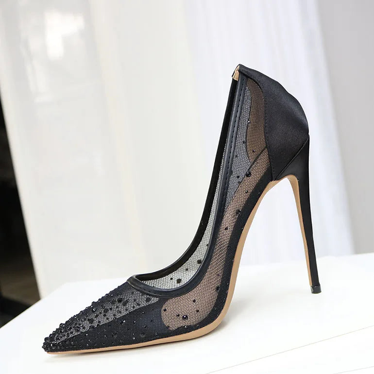 Diamond Mesh Pointed Ultra High Heels